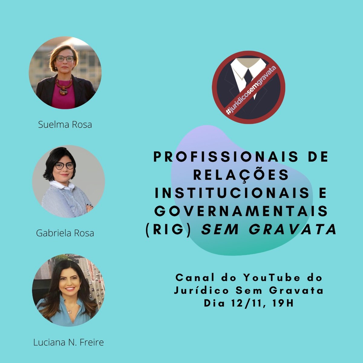 Vamos bater um papo com advogadas, especialistas de Relações Institucionais e Governamentais, sobre a atuação do advogado nessa área. Não perca a oportunidade de enviar perguntas para as debatedoras. @juridicosemgravata; @suelmarosa; <a href="/gabrielarosa/">Gabriela Rosa</a> e <a href="/luciananunes/">luciana nunes</a> freire