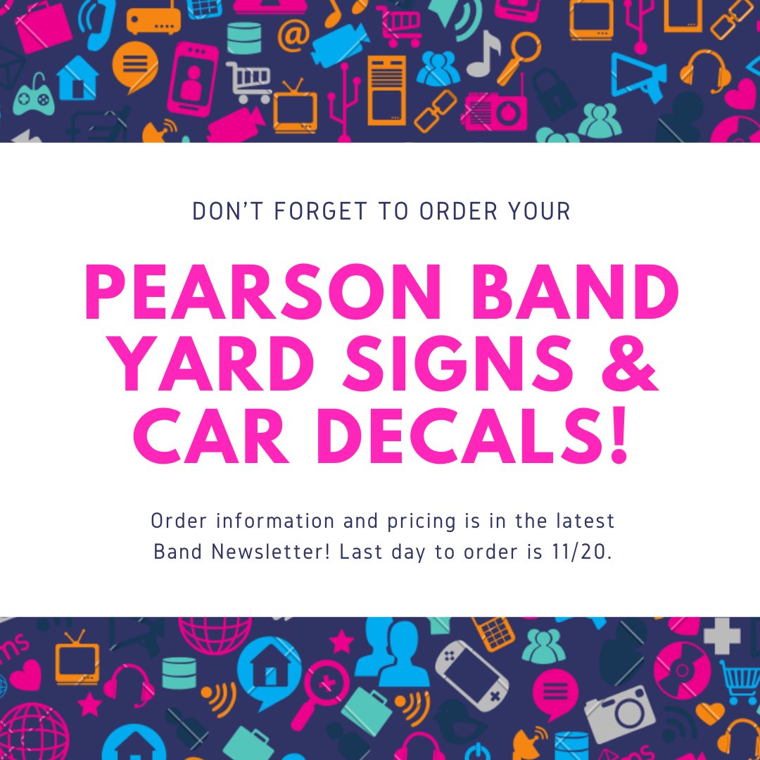 Don't forget to order your *official* Pearson Band Yard Signs and Car Decals! Pricing and order information can be found in the latest band newsletter. Orders must be received by 11/20. Order yours today! #PatsBand