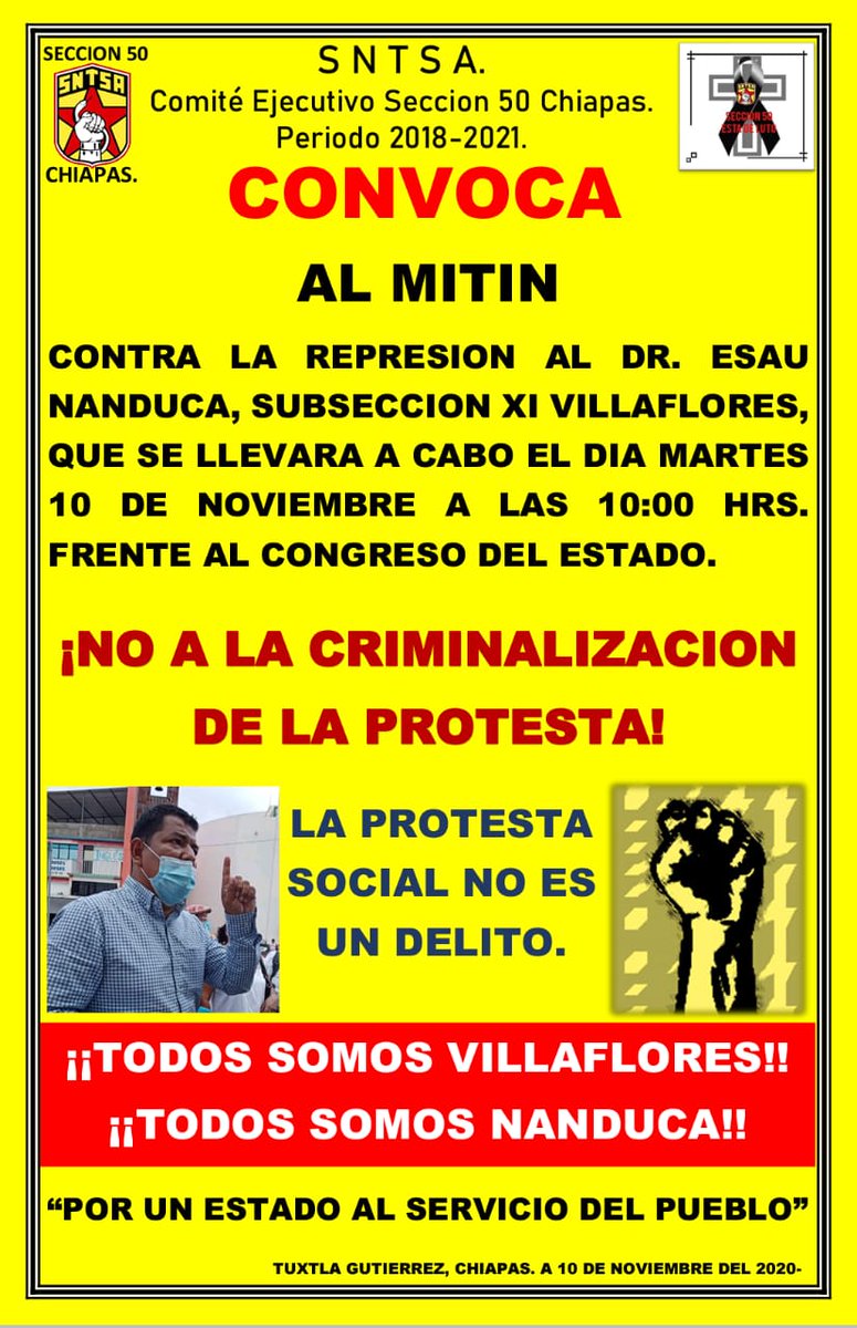 SNTSA50CHIAPAS's tweet image. Apoyo para nuestro compañero Dr. Esaú Nanduca Martínez, quien es criminalizado por la Secretaría de salud del Estado, por exigir de manera legítima el material, insumos, medicamentos para atender al pueblo y por la defensa de los derechos laborales.