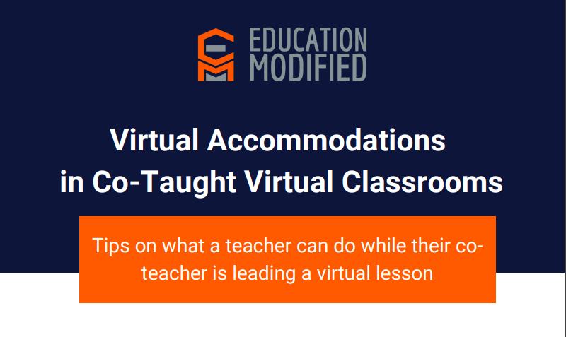 EdModified's tweet image. Virtual Accommodations for Virtual Co-Teaching! Access our free resource here: bit.ly/2IbYT0t 
#specialeducation #inclusion #coteachchat #remotelearning #specialneeds #edtech