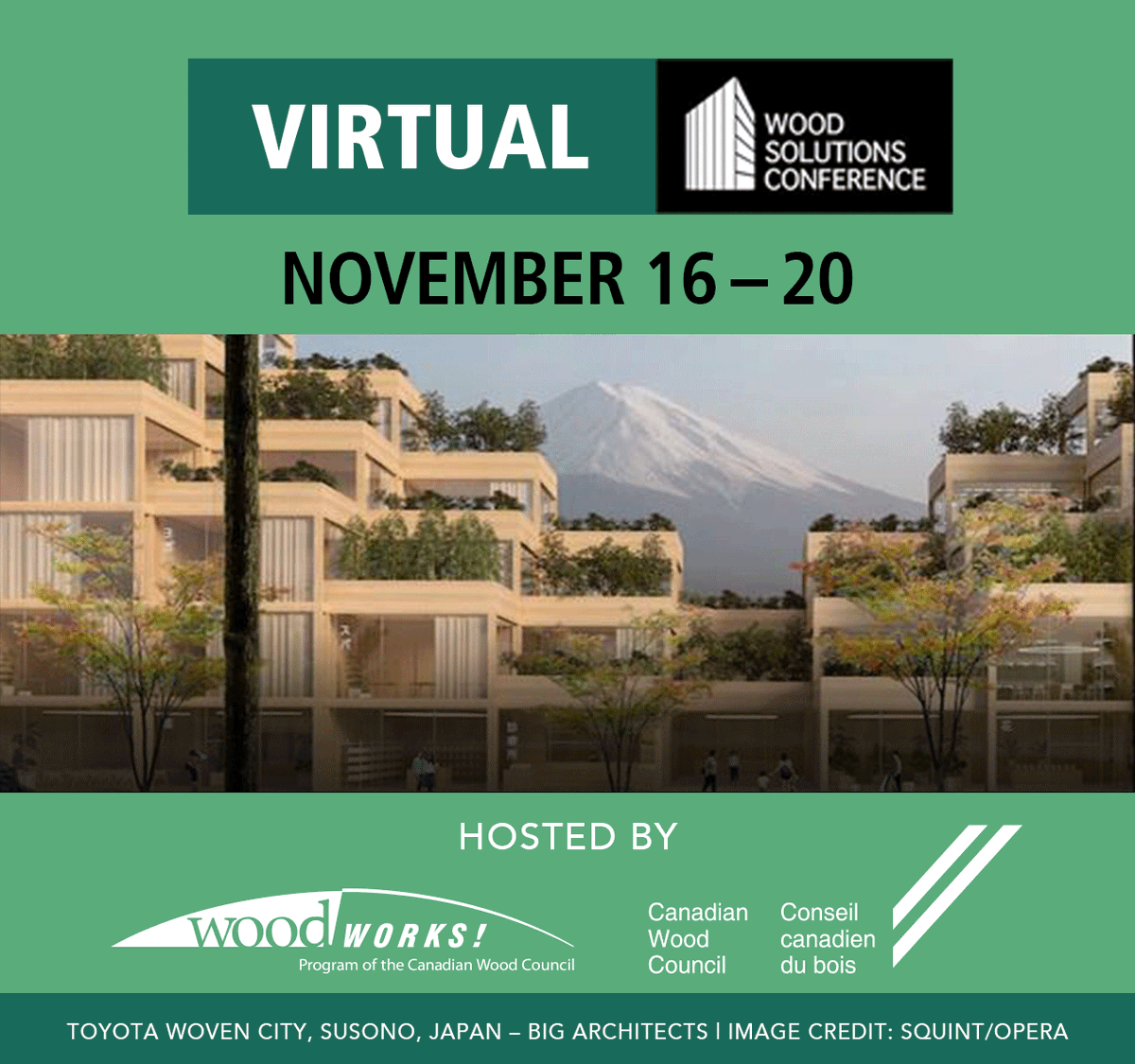 CDNWoodCouncil's tweet photo. Virtual Wood Solutions Conference (Nov. 16 - 20) https://t.co/NXWcy14nU0. Earn up-to 14 education credits and receive a #FREE awards book. Learn about the latest in wood innovations from distinguished presenters and two renowned keynote speakers. #WSC2020 #architects #engineers https://t.co/WExmNsXjEQ
