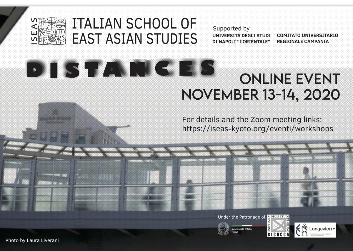 Join us from all over Planet Earth on Nov 13th -14th @ #ISEAS Kyoto for DISTANCES - A #workshop on #distance in #ageingsocieties. Link below.
Supported by <a href="/UniOrientale/">Università di Napoli L'Orientale</a> under the patronage of Ambasciata di Italia in Giappone <a href="/unimib/">Università degli Studi di Milano-Bicocca</a> <a href="/longevicity/">LONGEVICITY</a> 
iseas-kyoto.org/workshops/e3602