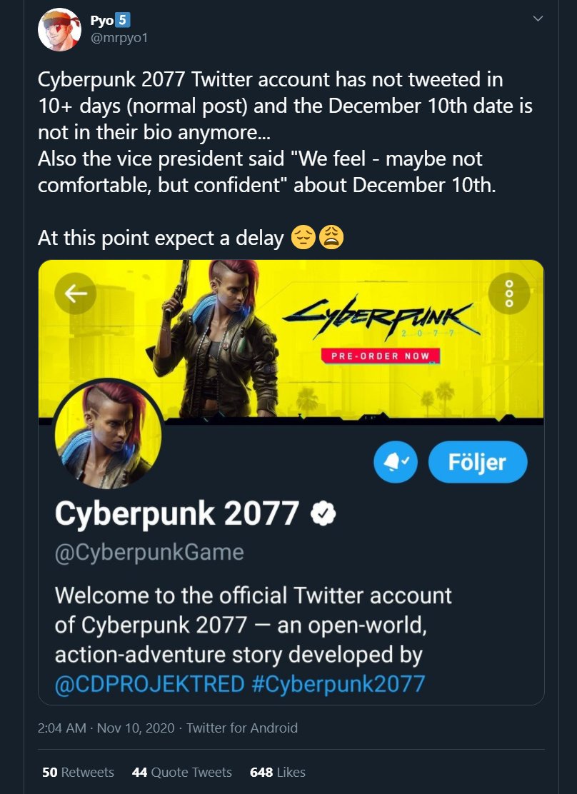 Michael On Twitter Interesting Rumors Were Spreading Of Cyberpunkgame Removing The New Release Date From Their Twitter Header Problem With That Rumor Cdpr Never Updated The Page With The New Date Until