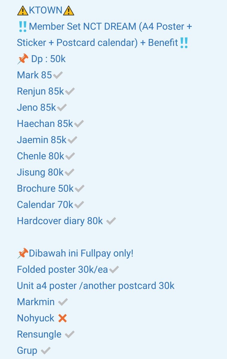 brightshine18's tweet photo. #B_Preorder
π¦ Pre-Orderπ»
SHARING NCT DREAM & 127 SEASONβS GREETING 2021 ~KTOWN4U
*Member set (postcard calendar, sticker, a4 poster, benefit)
βοΈ DP
βοΈ Grup (jika lebih dari 5 org)
βοΈ Pelunasan saat sampai INA
π Sidoarjo
π³ BCA/DANA/SHOPEEPAY
β CANCEL=NO REFUND https://t.co/P6jlqoEE1n