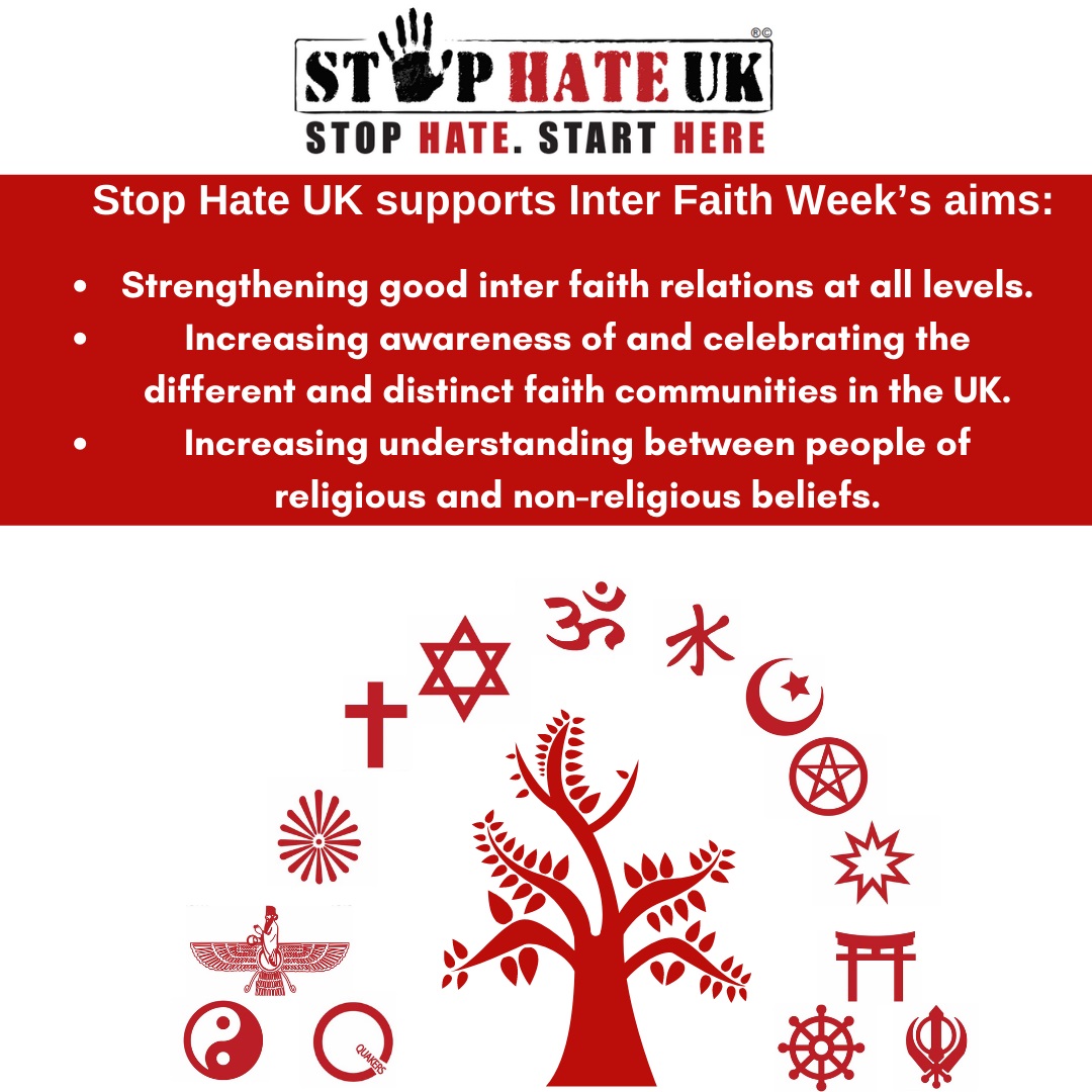 Let's Spread The Love during #InterFaithWeek (8-15 Nov) as we celebrate the diversity and differences between faith and non-faith groups. Stop Hate UK aims to tackle all forms of #HateCrime. Faith is welcome, Hate is not. For info visit: interfaithweek.org @ifweek