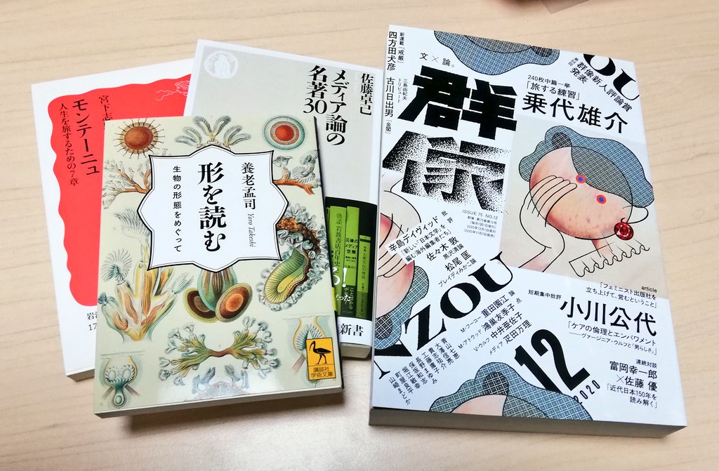 古木獠 Auf Twitter 群像 を買いに行っただけなのに 宮下志朗 モンテーニュ は去年の出版だけど見逃してた エッセイ というスタイル という章題に惹かれた 養老孟司 形を読む はジャケ買いです 良すぎる ちなみに養老の最初の単行本の文庫化 馬鹿