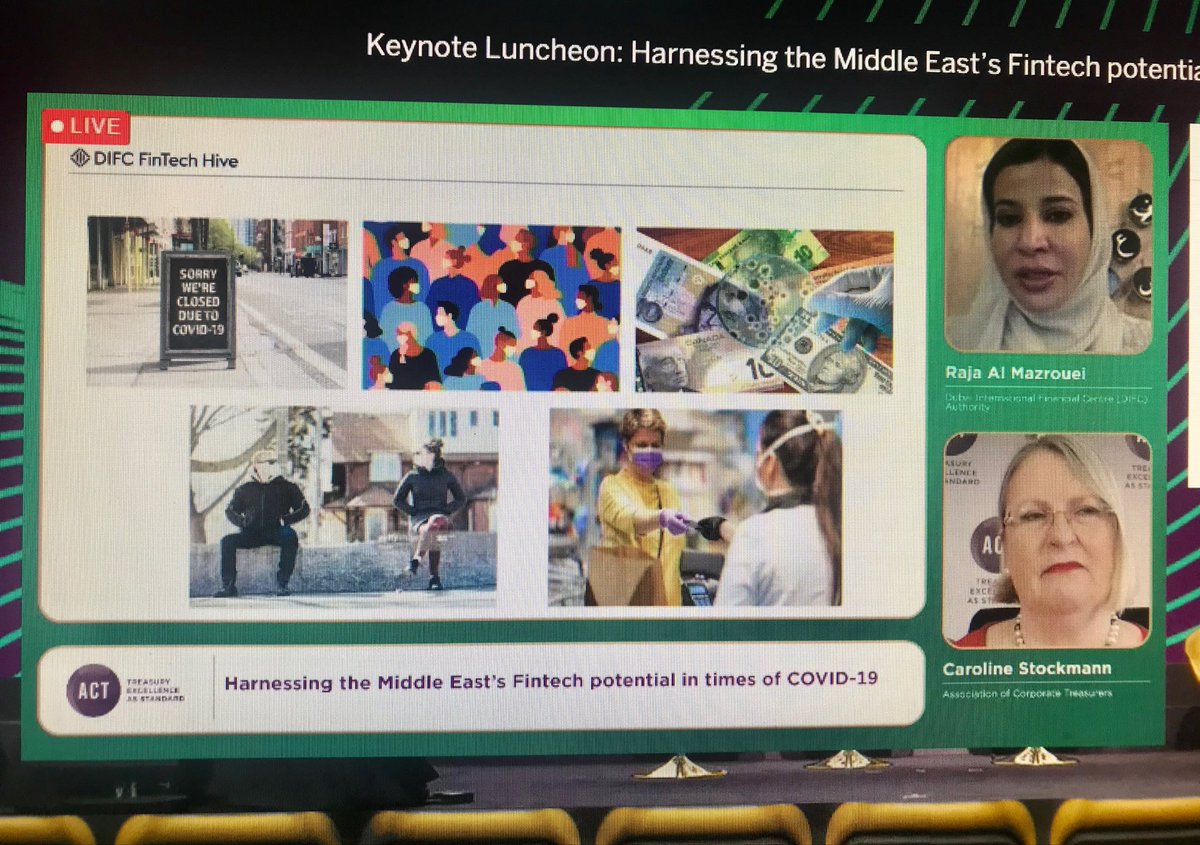 Great to have Raja Al Mazrouei  <a href="/rrougez/">Raja Al Mazrouei 🦄</a> with us at #ACTMiddleEast Treasury Summit talking #Fintech - so many insights in a short time, and fantastic work she and the DIFC FinTech Hive are doing. Not to forget her #diversity initiative! <a href="/actupdate/">ACT Update</a> #collaboration