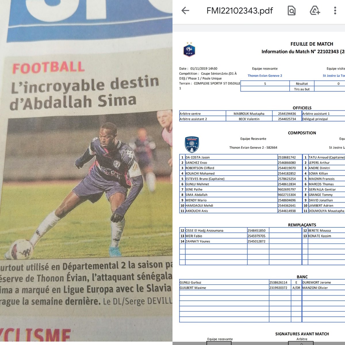 ES_SJ_LT's tweet photo. 370 séparent ces 2 photos.
Abdallah Sima titulaire contre l'@ES_SJ_LT en Coupe de District le 01/11/2019 et titulaire et buteur contre @ogcnice en @EuropaLeague le 05/11/2020
En football tout peut aller très vite https://t.co/fG5Jd1YI5s
