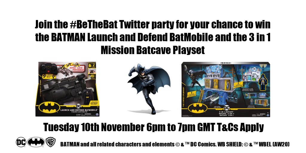 Join the conversation today between 6pm and 7pm GMT using #BeTheBat for your chance to win a BATMAN Toys bundle.  UK &amp; Over 18s only T&amp;Cs here bit.ly/SpinTandCs