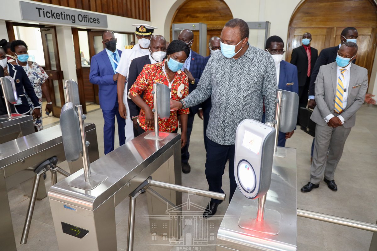 StateHouseKenya's tweet photo. The President is taken on a guided tour of the Nairobi Central Railway Station and is issued a ticket for the Diesel Multiple Unit (DMU) to Embakasi Railway Station. | #NairobiCommuterRail https://t.co/XpLGtwFY08