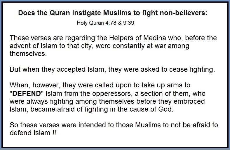 Does the Quran instigate Muslims to fight the non-believers & be rewarded in heaven, in verses 4:78 & 9:39?10/34