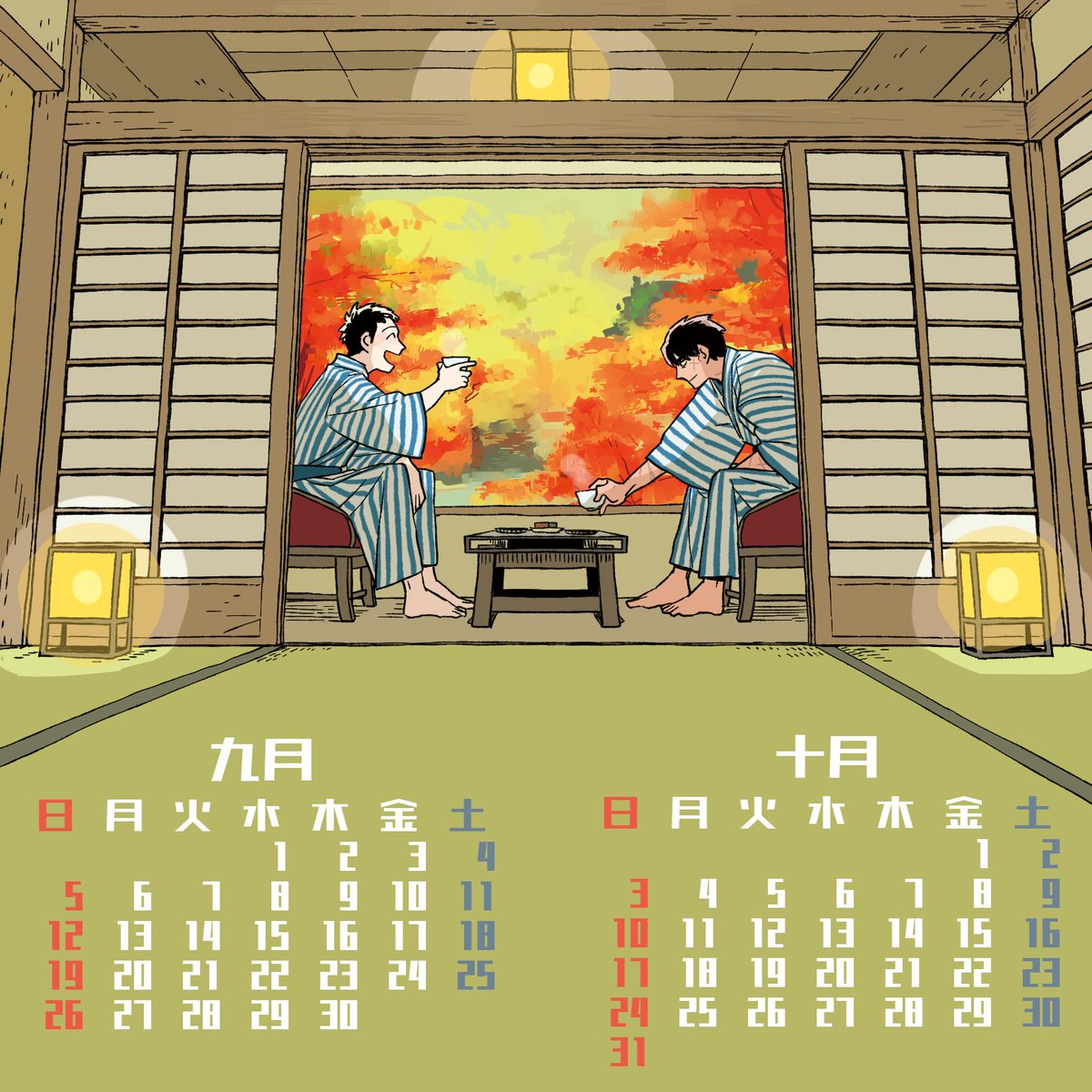 【アンケ】赤銀黒イラストカレンダーを来月のイベントに合わせて再販するので部数アンケートにご協力ください!!! 作中時間こと2038年のカレンダーになっており、あと18年いつ飾っても間違っているのでいつでも飾れます!!!! こういう絵です!!! 