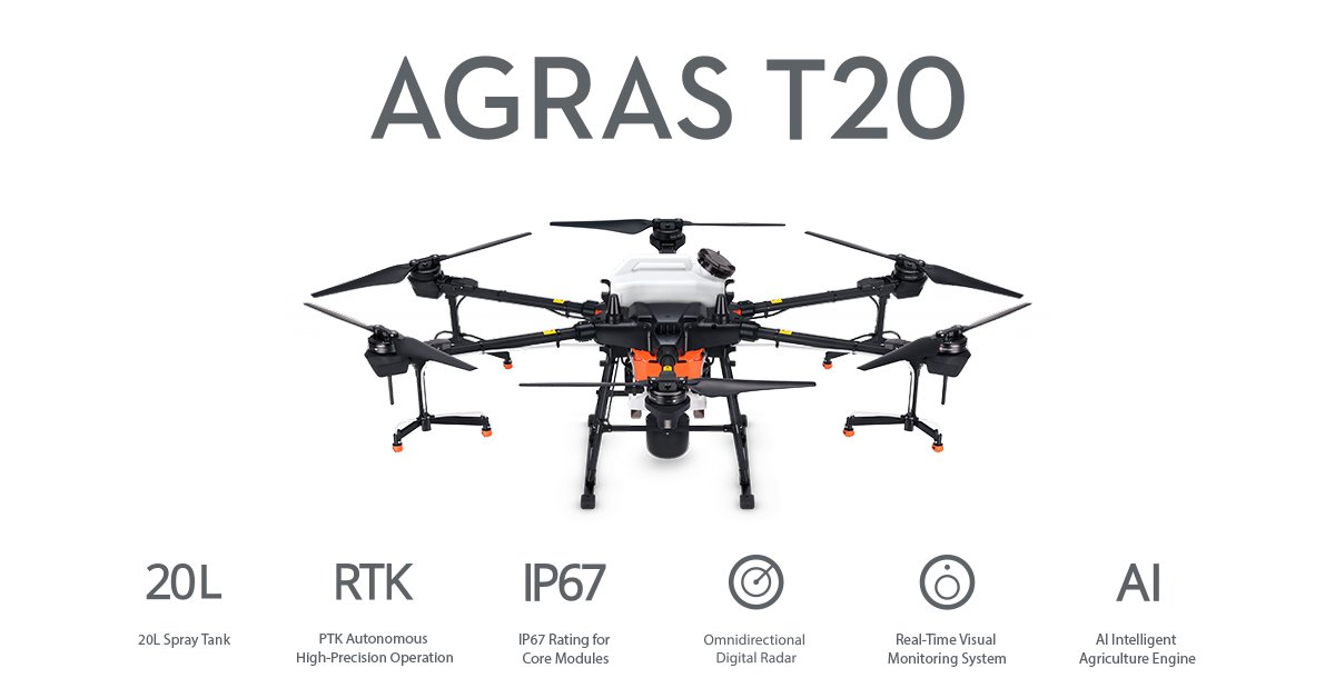 New Features:
• 20L Spray Tank
• Autonomous High-Precision Operation
• IPX6 Rating 
• IP67 Rating for Core Modules
• Omnidirectional Digital Radar
• Real-Time Visual Monitoring System
• AI Intelligent Agriculture Engine