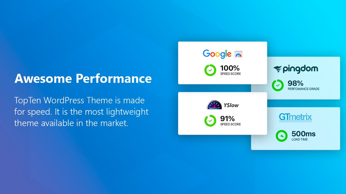 Crumina's tweet photo. TopTen WordPress Theme is made for speed! It is the most lightweight theme available in the market.

⚡️Less than 50 KB

⚡️Just 0.5 seconds!

https://t.co/GpoXjVQToX https://t.co/VoLoH8ySfa