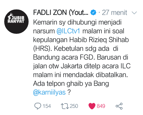 Cuitan Fadli Zon yang beredar di Twitter