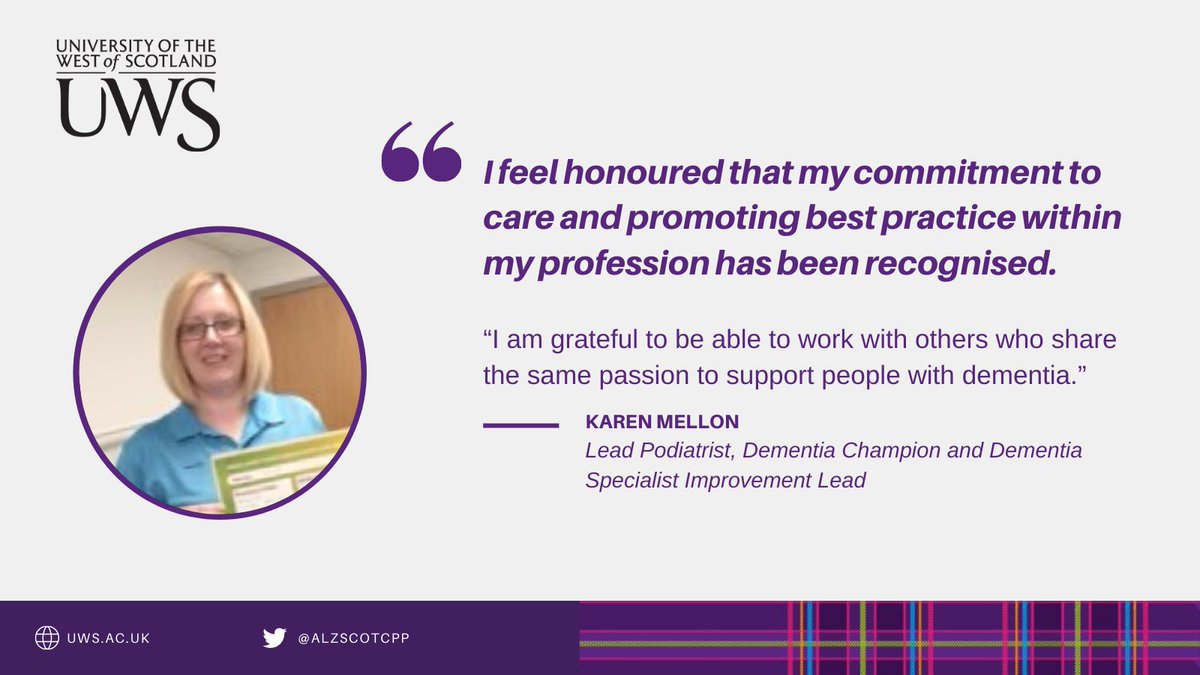 AlzScotCPP's tweet image. Today we celebrate the work of @MellonKaren Lead Podiatrist for care homes in @FifeHSCP. During the pandemic, Karen has been supporting wound care patients in care homes. Read Karen's story here: uws.ac.uk/media/6546/asc…