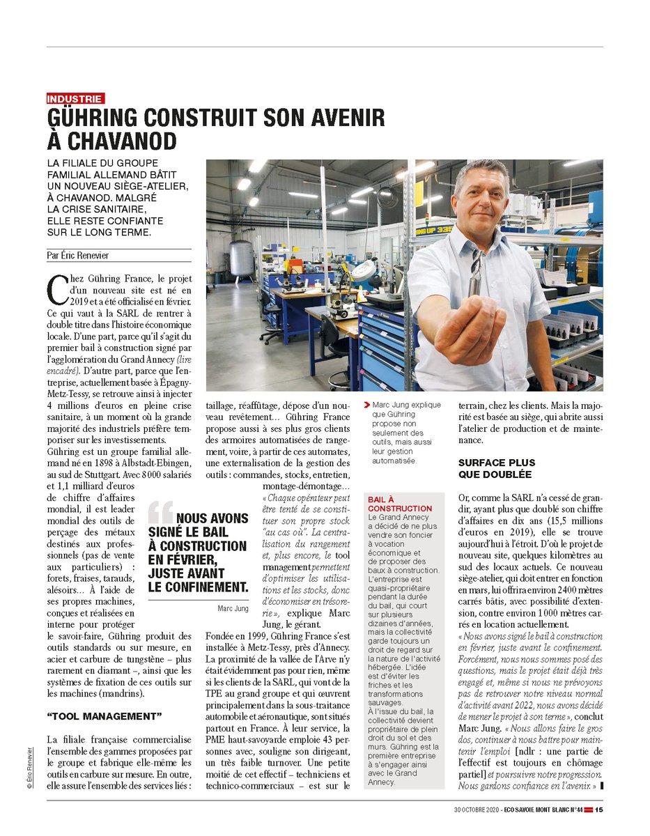 GuhringFrance's tweet photo. Merci au journaliste Eric Renevier du magazine @EcoSavMontBlanc pour cet article sur le projet de construction de notre nouveau bâtiment à Chavanod.
Plus d'informations : https://t.co/nt1xHkzvwA https://t.co/rBZY7daDOd