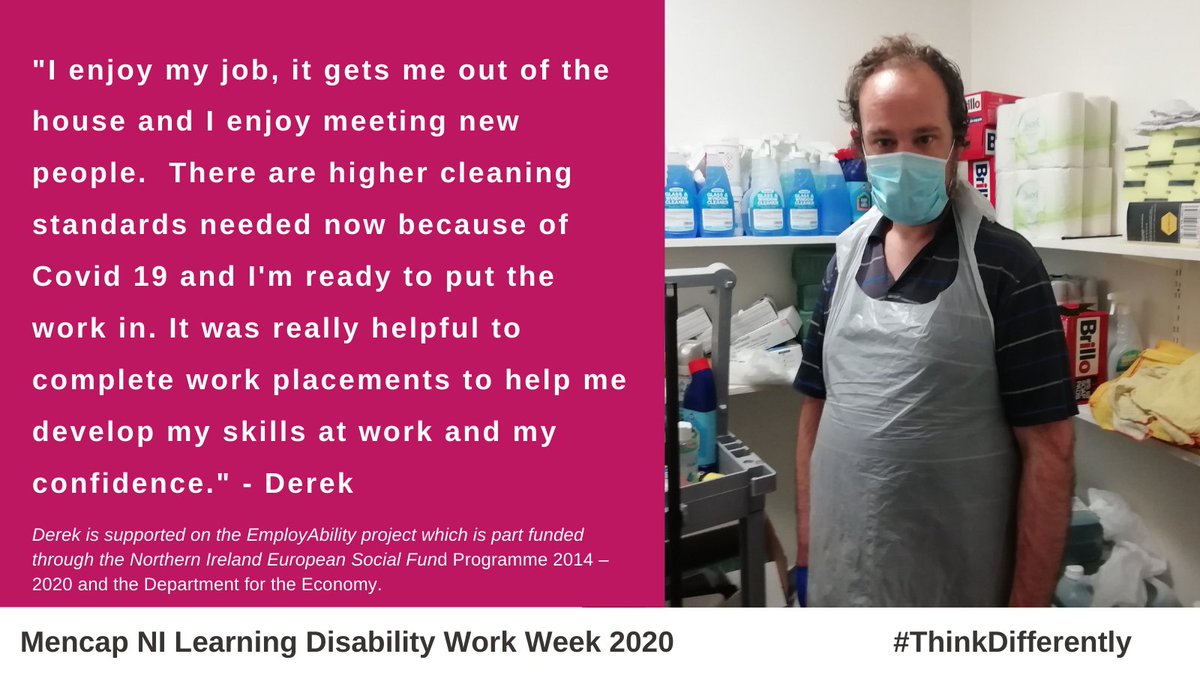 Mencap NI (@mencap_ni) on Twitter photo Derek has been supported by <a href="/Mencap_NI/">Mencap NI</a> into his first job as a Domestic Assistant with <a href="/RadiusHousing/">Radius Housing</a> at Clanrye Fold in Newry since February 2020. Working 3 mornings a week through the Covid-19 pandemic keeping everyone safe. #ThinkDifferently #LDWork20 <a href="/Economy_NI/">Economy NI</a> Derek has been supported by <a href="/Mencap_NI/">Mencap NI</a> into his first job as a Domestic Assistant with <a href="/RadiusHousing/">Radius Housing</a> at Clanrye Fold in Newry since February 2020. Working 3 mornings a week through the Covid-19 pandemic keeping everyone safe. #ThinkDifferently #LDWork20 <a href="/Economy_NI/">Economy NI</a>