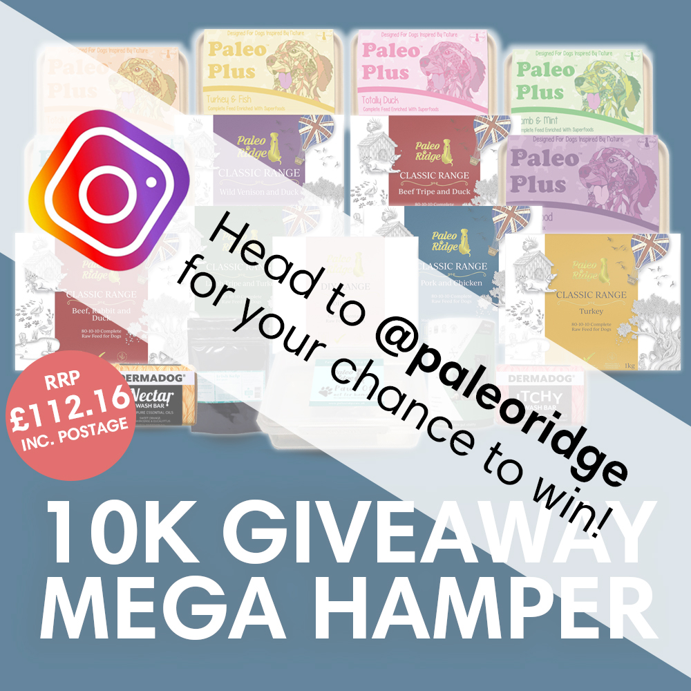 To celebrate reaching 10k followers on Instagram, we are giving away a hamper worth £112.16 🐶

All you need to do is:

- Follow us on Instagram
- Like the 10k post
- Tag a friend - you will receive 1 entry per tag

instagram.com/paleoridge/

#competition #dogs #giveaway #free