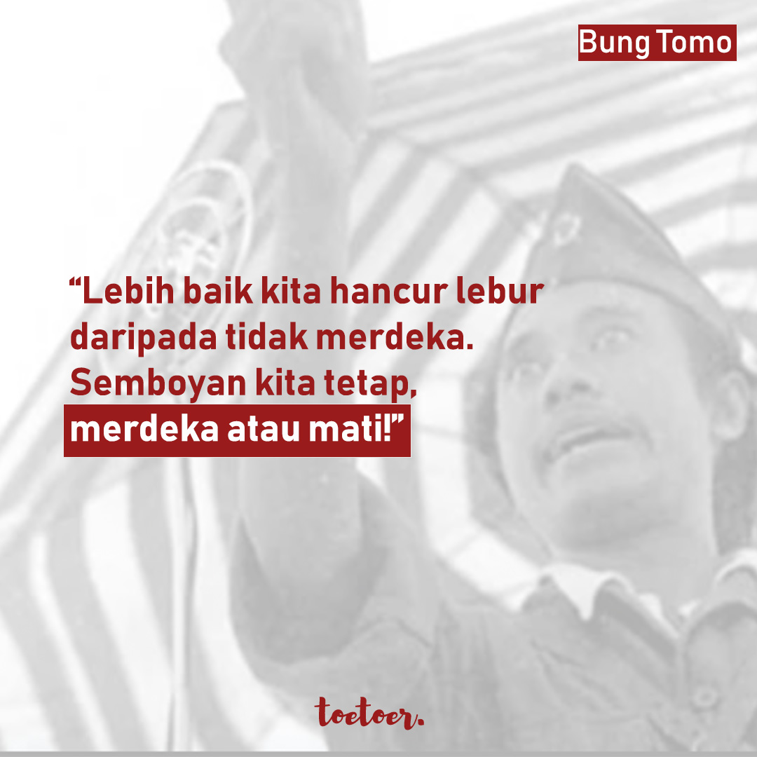 toetoercom's tweet photo. Perjuangan belum berakhir. 

Jadikan perjuangan para pahlawan terdahulu sebagai teladan untuk semangat perjuangan kita di hari ini. Sekarang kamulah sang pahlawan untuk bangsa ini di tahun mendatang. Selamat memperingati hari Pahlawan!

#Toetoer #Bertoetoer #HariPahlawan https://t.co/D6gG2LDdKK
