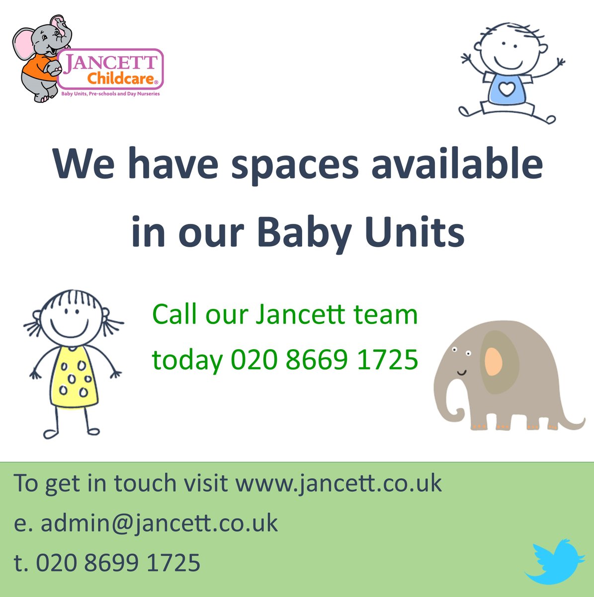 JancettGroup's tweet photo. We have some spaces in our Jancett Baby Units, call today to find out what is available #childcare #babyunit #Wallington https://t.co/CFw6YEcIID