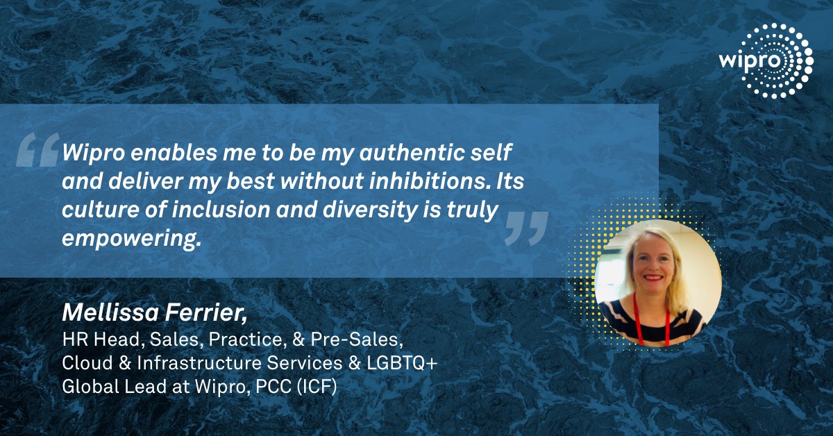 WiproCareers's tweet photo. Aside from ensuring #GenderNeutral policies @Wipro, Melissa’s focus has been on #LGBTQ+ #sensitization sessions to create awareness and eradicate unconscious #bias. Read her story here: https://t.co/plRGVFOi7A 
#diversity #inclusion https://t.co/uhPJuhamK0