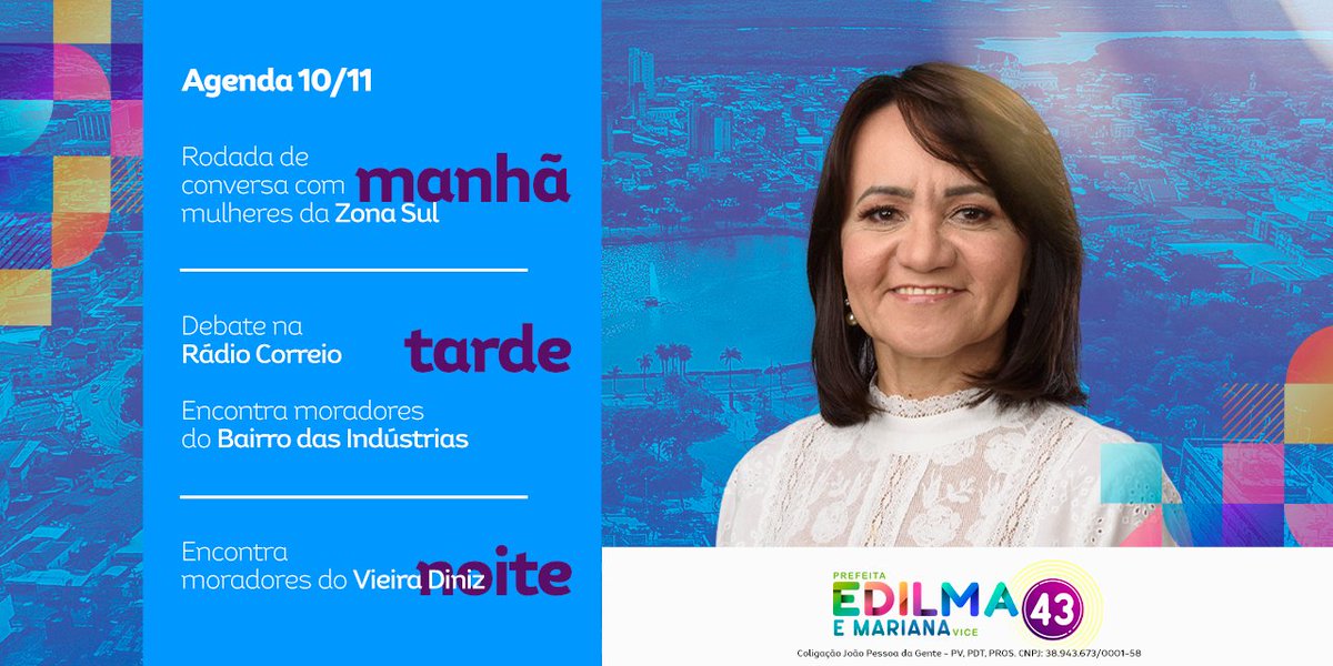 Bom dia, pessoal! Logo mais, ao meio dia, acontece o penúltimo debate antes das eleições, na Rádio Correio 98.3. Acompanhe com a gente, vamos juntos derrotar o atraso!
#EdilmaaoVivo #Edilma43 #JuntoscomEdilma