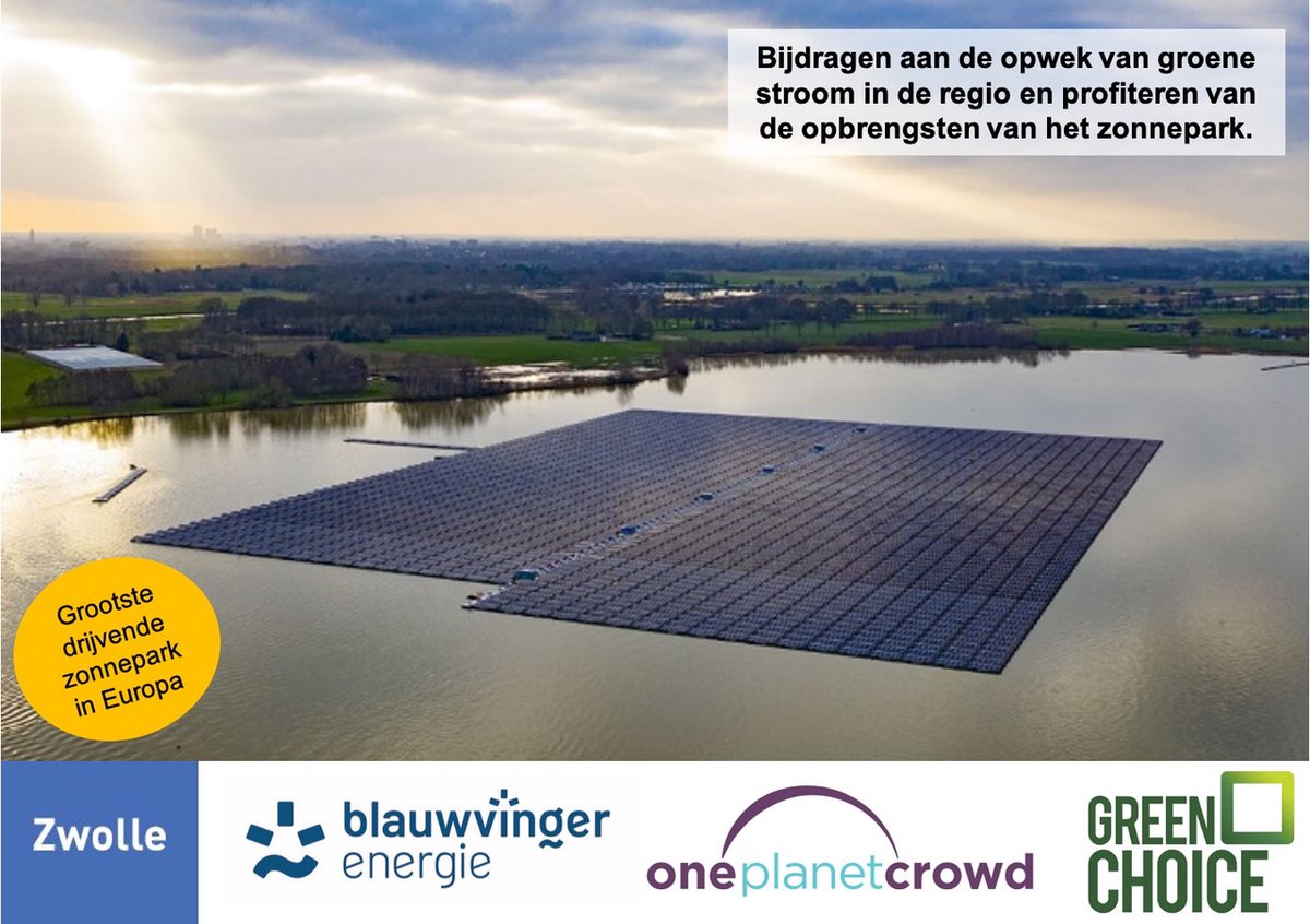 Gemeente_Zwolle's tweet photo. Samen met het Energiefonds Overijssel heeft Blauwvinger Energie Zonnepark Bomhofsplas gekocht. En jij kunt hier als inwoner van Zwolle in investeren en daarmee een rente van 3,8% ontvangen! Kijk voor meer informatie: https://t.co/PSx4l88NVu. https://t.co/tMFDm8GmWr
