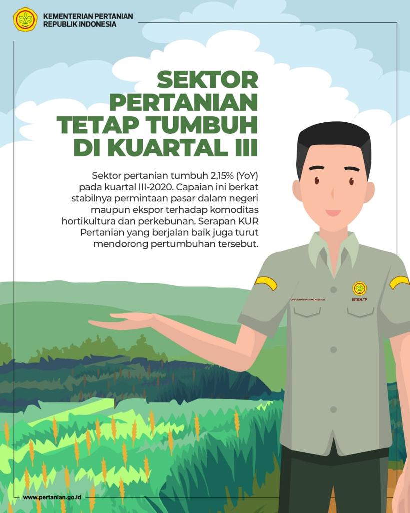Selain itu Tercatat kontribusi Produk Domestik Bruto (PDB) pertanian kuartal III terdahap PDB nasional mencapai 14,58 persen. #PetaniPahlawanKita