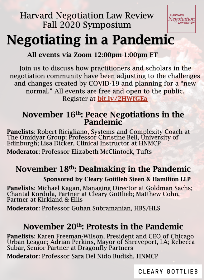 TheHNLR's tweet photo. HNLR is excited to announce our Fall Symposium: Negotiating in a Pandemic! The symposium will consist of three lunch-hour events via Zoom. Register at https://t.co/xjRfMRsGPf https://t.co/n02HVXiWiu