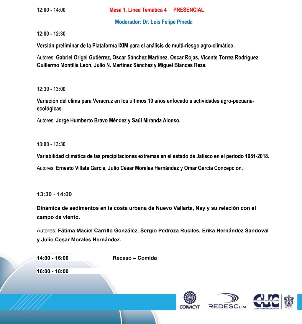 🚨 Comienza la 8va Reunión Nacional de la REDESCLIM.

🔸 10:00 a.m. -> Inauguración
🔸 11:00 a.m. -> Conferencia magistral
🔸 12:00 p.m. -> Charlas Línea Temática 4

🔻 Enlace a Zoom: udg-mx.zoom.us/j/85704346545?…

Puedes revisar el programa completo aquí 👇🏽

drive.google.com/file/d/1y1VnZn…