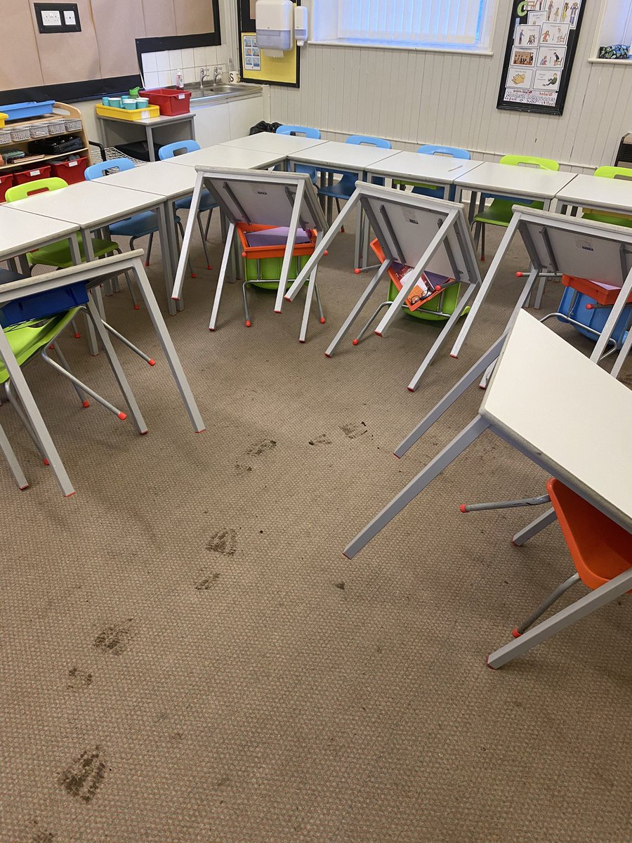 EastLintonPS's tweet photo. P5 were so excited this morning! During the night a Roman soldier came into the classroom. He threw the tables around, left muddy footprints and left us a note in one of our trays. He asked us to think of all the things he would need to wear to go to war. #RomanEmpire #Romans https://t.co/WghI9amQR7