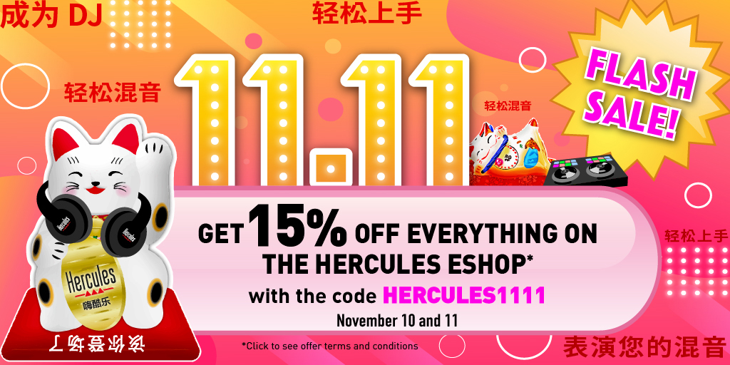herculesaudio's tweet photo. FLASH SALE! 11.11 Singles' Day. 😻
Get 15% OFF EVERYTHING on the Hercules eshop, with the code HERCULES1111 
👉 https://t.co/OGzsZu3ZVO 🎊 [ESHOP Countries Only]
#HerculesDJ #SinglesDay #flashsale #Djcontrollers #DJ https://t.co/fz2CNxAYwb