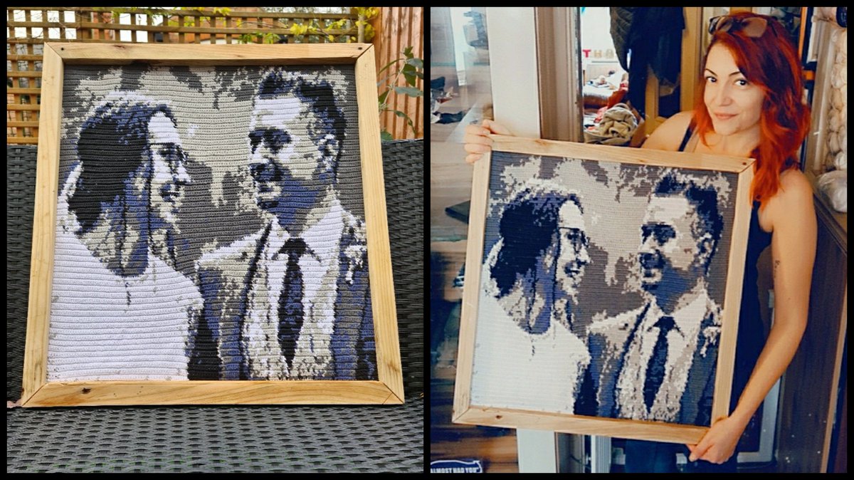 madelin_kelly's tweet photo. Can now share this project i am so bloody proud of. My sister and brother in laws 2nd wedding anniversary so sticking with the cotton tradition I crocheted 1 of their wedding photos using cotton ❤ #crochet #crochetportrait #graphgan #dropscottonlight #handmade #handmadegift https://t.co/iBtUkYd0SI