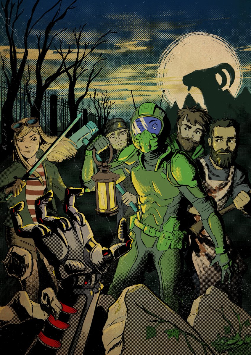 UnnecessaryRed1's tweet photo. Halloween may be over, but I had a lot of fun with the Halloween HermitZine cover, so here's the textless version as an encore before we all plunge into Christmas. 
If you're thinking "that's a lot of work spent on clouds that ultimately got covered up".
Yes. Yes it was. https://t.co/AI1t9dEWV0