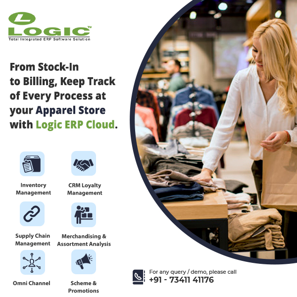 Logicerp's tweet image. From Billing to Delivery, Keep track of every process at your Apparel Store with Logic ERP Cloud. For more information, visit: logicerp.com/Solutions/appa…
Call now for Demo: +91-73411-41176.
#apparelretailsoftware #apparelsoftware #garmentsoftware #footwearsoftware