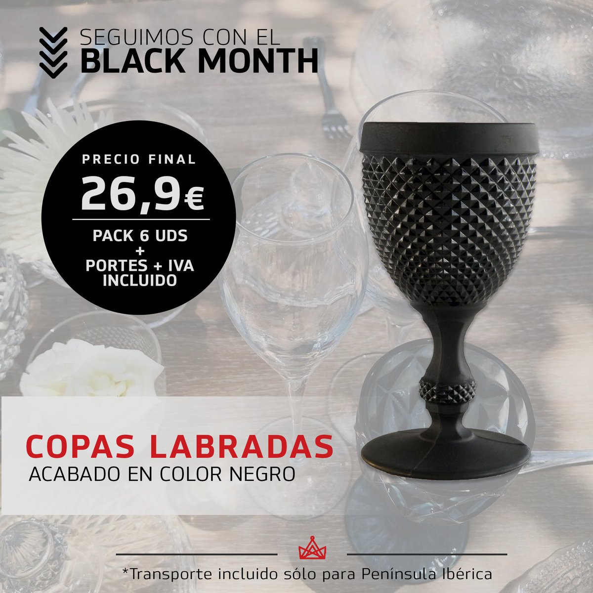 TiendasVms's tweet photo. El negro es apuesta segura. Combina con distintos estilos y da un perfil muy elegante a tu mesa.
⚫ Durante el Black Month, disfruta de tu pack de 6 copas labradas al mejor precio ⚫
#VMS #TiendasVMS #copasparaeventos #copasnegras #copaslabradas #copas #estilo #diseño #decoracion https://t.co/SkkW1sxLRY