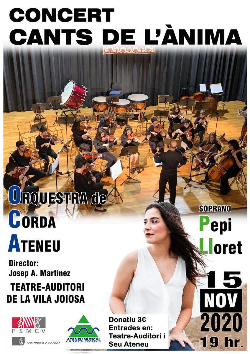 Diumenge que ve, dia 15 a les 19:00 h, es realitzarà el concert de l'Orquestra de Corda de l'Ateneu. 🎶🎻 No podeu faltar!
🕰️ L'horari per comprar les entrades serà:
- Dimarts i dijous de vesprada a l'Ateneu. 
- Dilluns, dimecres i divendres d'11h a 13 h a l'Auditori.