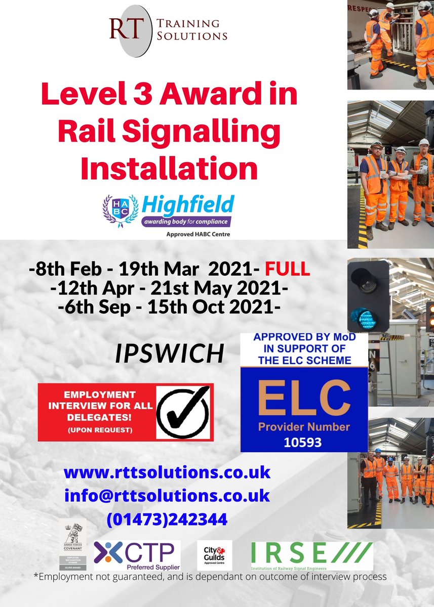 RTTSolutions's tweet photo. For more information please send 'INSTALLER' to : info@rttsolutions.co.uk

#training #railway #careers #careerswithpurpose #highfield #Ipswich #Suffolk #Signalling #Rail #trains #education #learning https://t.co/gftAr2lr5u