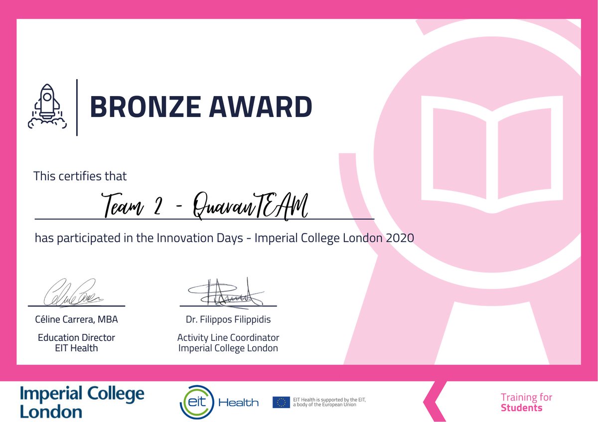 EIT_iDay's tweet photo. 🏆💡Congratulations to the @imperialcollege @EITHealth i-Day winning teams 2020! 🥇🥈🥉 @EITHealthCampus  @EITHealthAlumni #iDays2020 #winning https://t.co/7WbMw03X2g