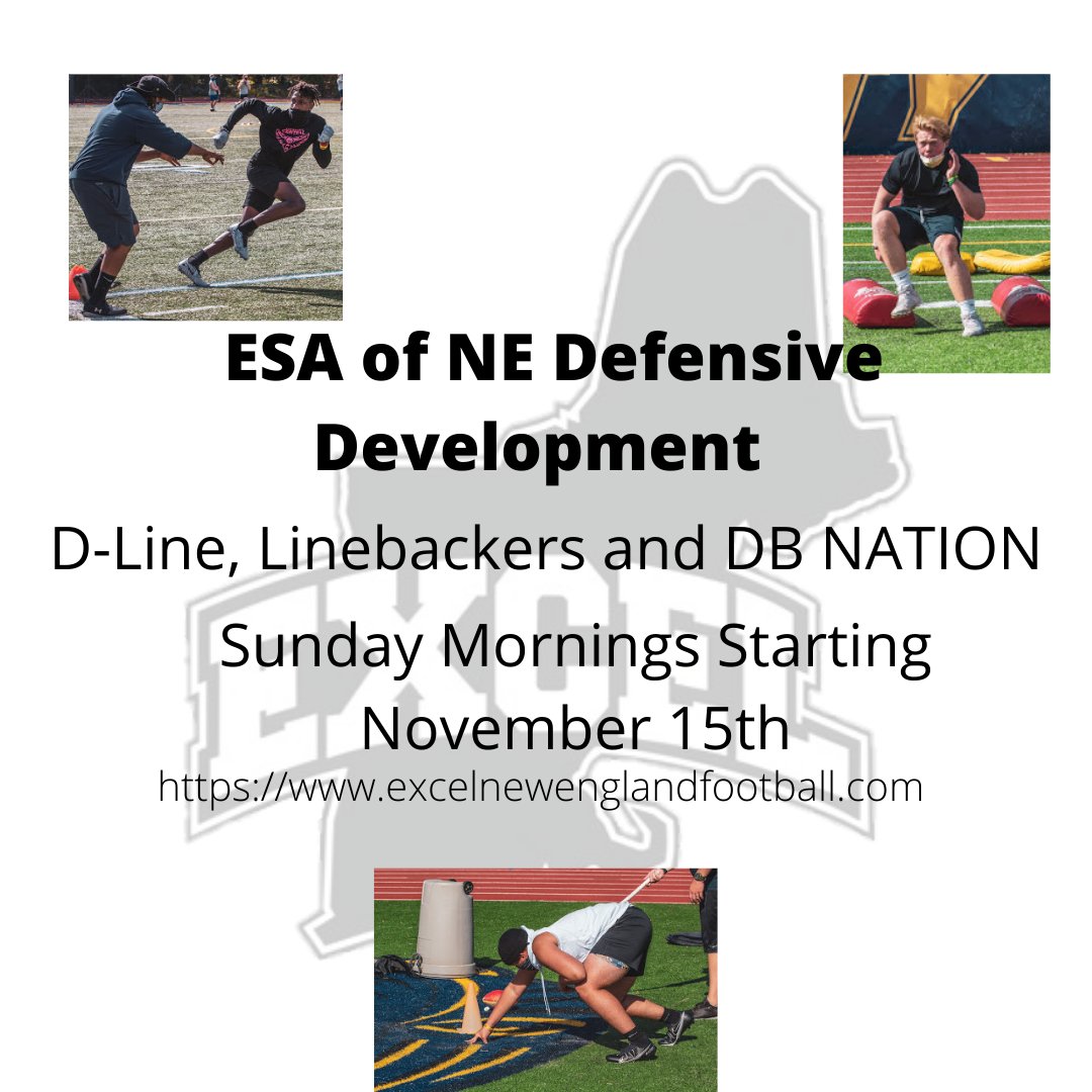 Excel New England Football (@excelnewengland) on Twitter photo Excel Sports Academy of New England <a href="/ESAofNewEngland/">Excel Sports Academy of New England</a> Defensive Development begins this Sunday, November 15th at Soccer City in Wilbraham, Massachusetts! Limited Spots Available Register Today! excelnewenglandfootball.com/defensive-posi… Excel Sports Academy of New England <a href="/ESAofNewEngland/">Excel Sports Academy of New England</a> Defensive Development begins this Sunday, November 15th at Soccer City in Wilbraham, Massachusetts! Limited Spots Available Register Today! excelnewenglandfootball.com/defensive-posi…