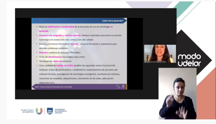 gestionudelar's tweet photo. #AHORA Mariela De León, Directora Interina del #Seciu, presenta la jornada recordando su primer vínculo con las tecnologías de la gestión dentro la
@Udelaruy https://t.co/5g2TZg8eQG