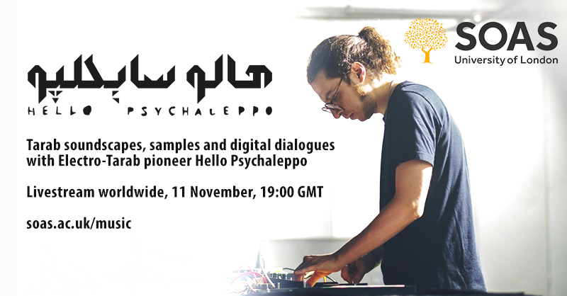 SOASConcerts's tweet photo. Is Wednesday at 7pm GMT in your diary?? We're all set for our first digital concert and to say hi to @H_Psychaleppo! See you on #FacebookLive at #SOASConcertSeries!
#Electro #Tarab #ArabBassDropper #producer #composer #HelloPsychaleppo #livestream #concert #LetTheMusicPlay https://t.co/FgLLxYgAoy