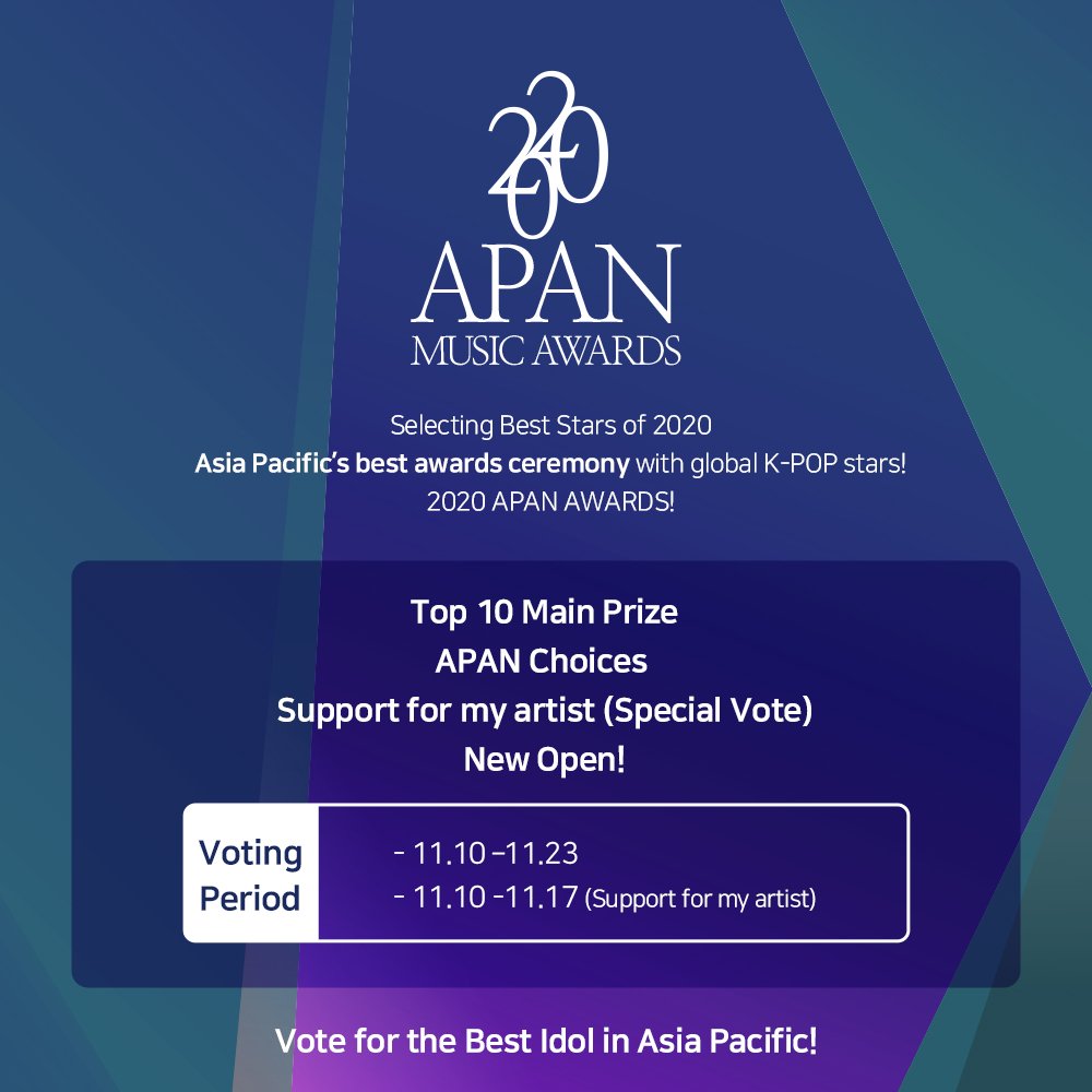 | 2020 APAN MUSIC AWARDS: APAN CHOICES @Stray_Kids is nominated in 2 categories (New)  Top 10 Main Prize (Bonsang) Best Music VideoVoting will be held on Idol Chanp app. #StrayKids  #스트레이키즈 https://twitter.com/fanbase_kids/status/1320953787603914753?s=19