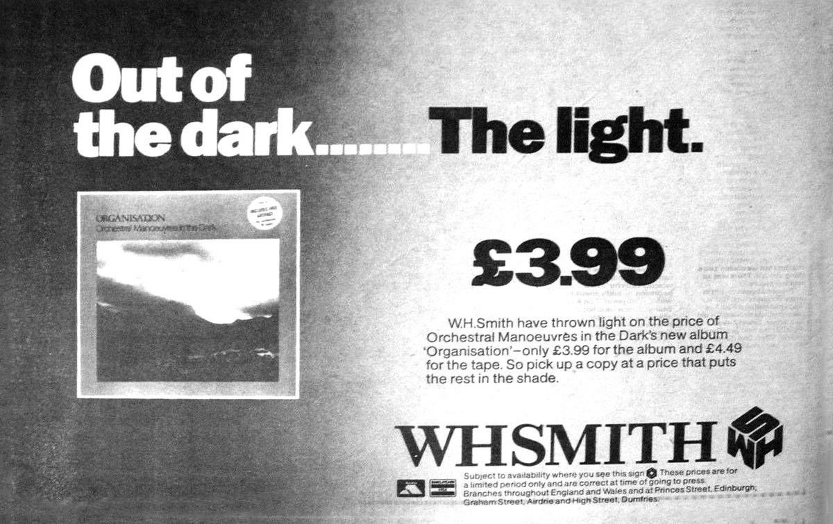 OMD40_'s tweet photo. WH Smith ad for OMD's album Organisation from November 1980. One of many that would play on the name of the group for a catchy advertising pitch. ("..puts the rest in the shade" is actually quite good) #OMD40 #Organisation40 https://t.co/FReUeCUZIw