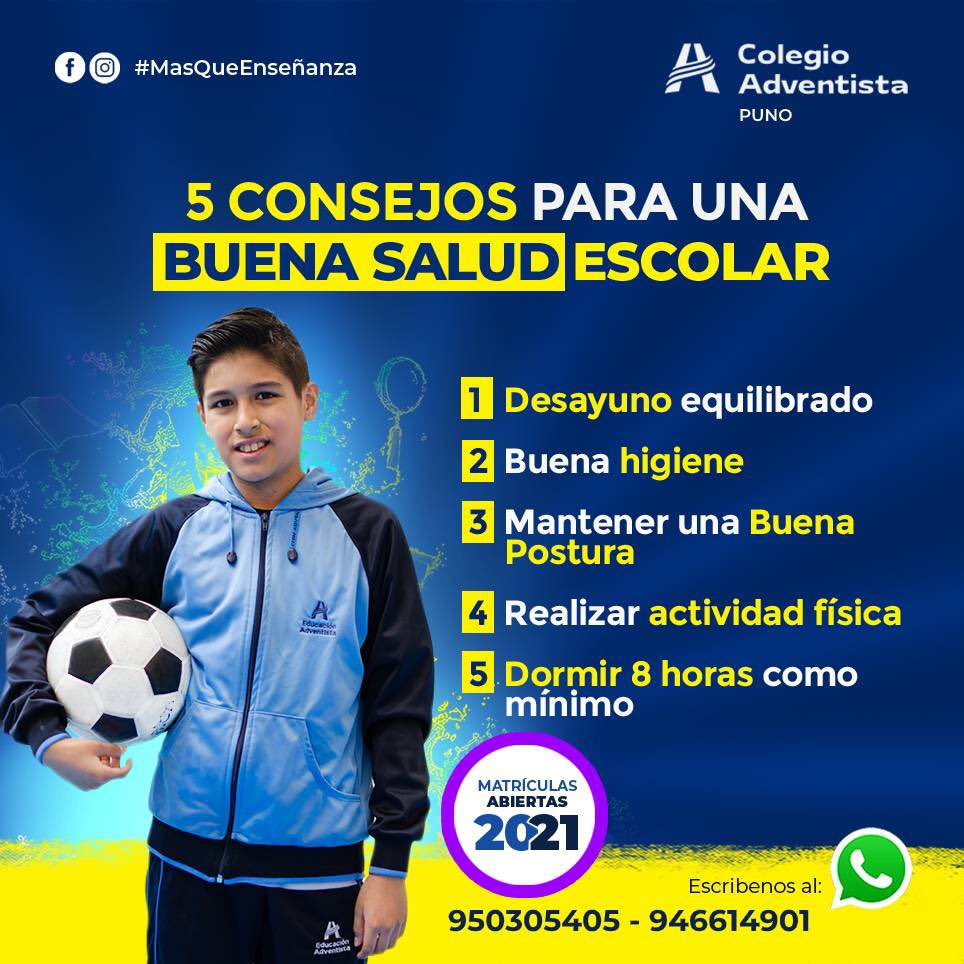 🔵 Consejos para mantener una Buena Salud en el Colegio 🏫 ¿Ya lo sabías?
compartelo y ayudanos a que más amigos los conozcan
▶️Informes y matrículas: bit.ly/37B5ThJmatricu…