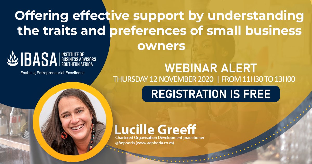 Join Lucille Greeff, Chartered Organisation Development Practitioner from Aephoria and Managing Director of the South African OD Network for this practical webinar on understanding the traits of your clients (and yourself) to offer impactful support.
zoom.us/webinar/regist…