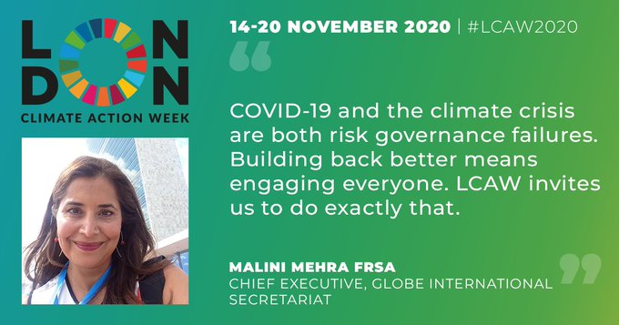 e3g's tweet photo. "The overwhelming lesson from the UN’s experience with disasters is that risk governance requires a whole of society approach" says @MaliniMehra of @globe_intl.

Want to learn more? #LDNClimateAction Week begins this Saturday 👉https://t.co/GBvDQgJPIP #LCAW2020 https://t.co/uELEWvTrzj