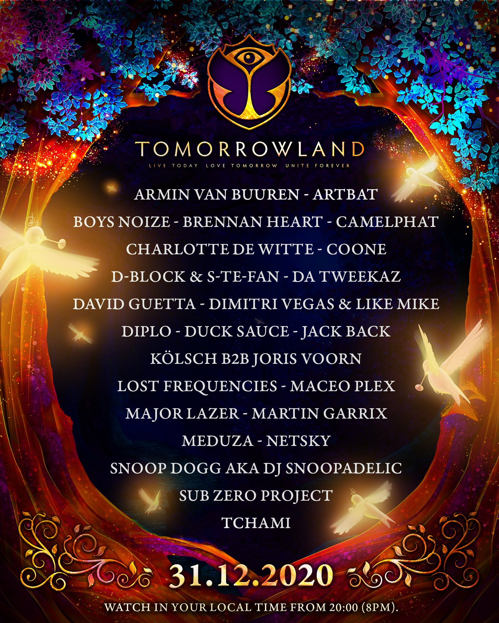 Tomorrowland on X: "TOMORROWLAND – 31.12.2020. A magical celebration at the end of an exceptional year. Enter a fascinating digital world, filled with music, magic and friendship. More than 25 of the