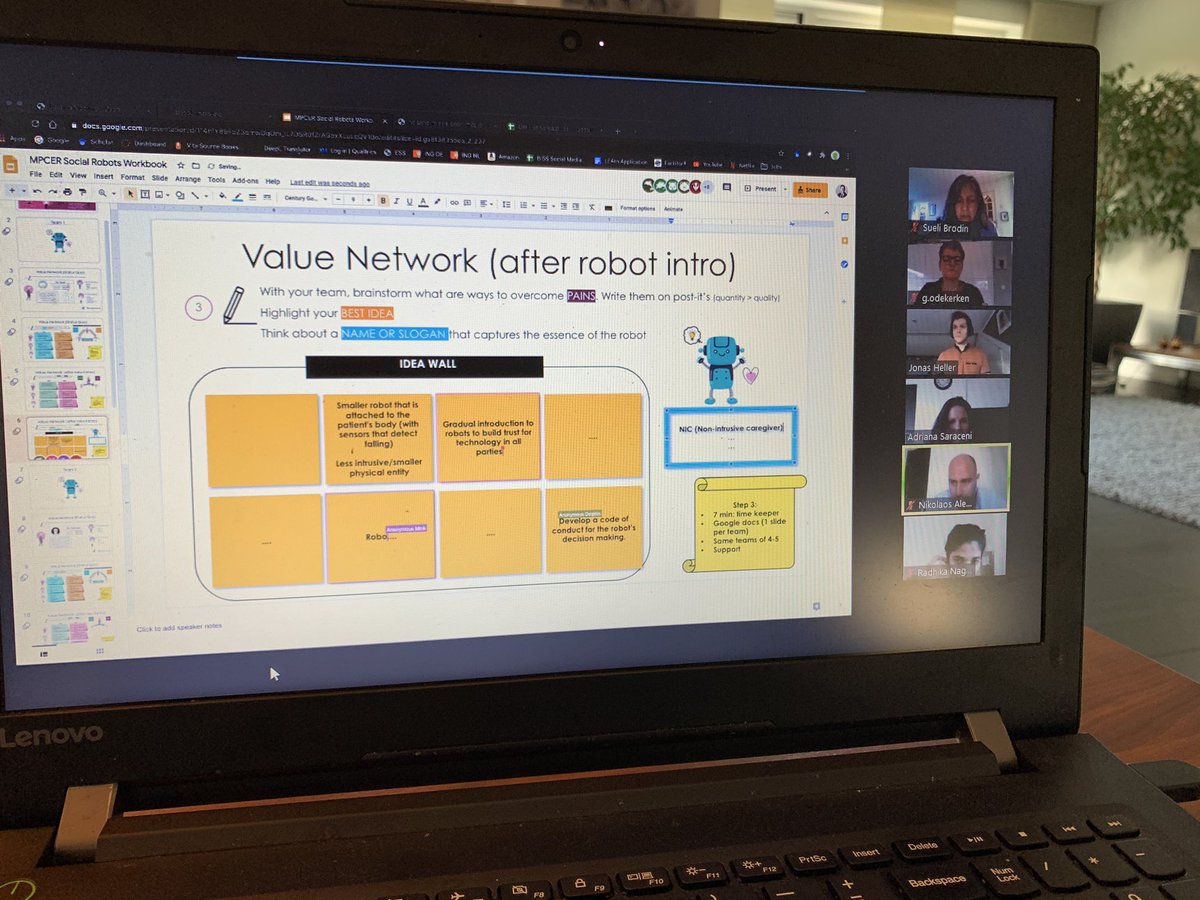 GabyOdekerken's tweet photo. Technology enhanced teaching enabled all particpants to work on the templates, share ideas and innovate the services! Participatory workshop on benefits and risks of social robots for elderly adults. #MPCER @umsbe @servicesfactory @domahr @martinacaic https://t.co/ooAxPlDazc